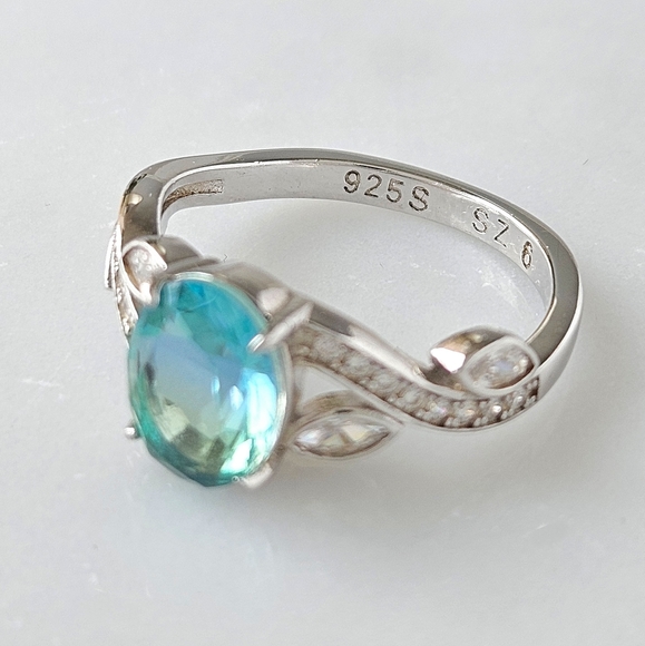 Blue & Teal Tourmaline Oval Ring, 925 Sterling Silver Charmed Aroma - Picture 3 of 5